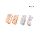 Two-Tone Wave Pavé Huggie Earrings
