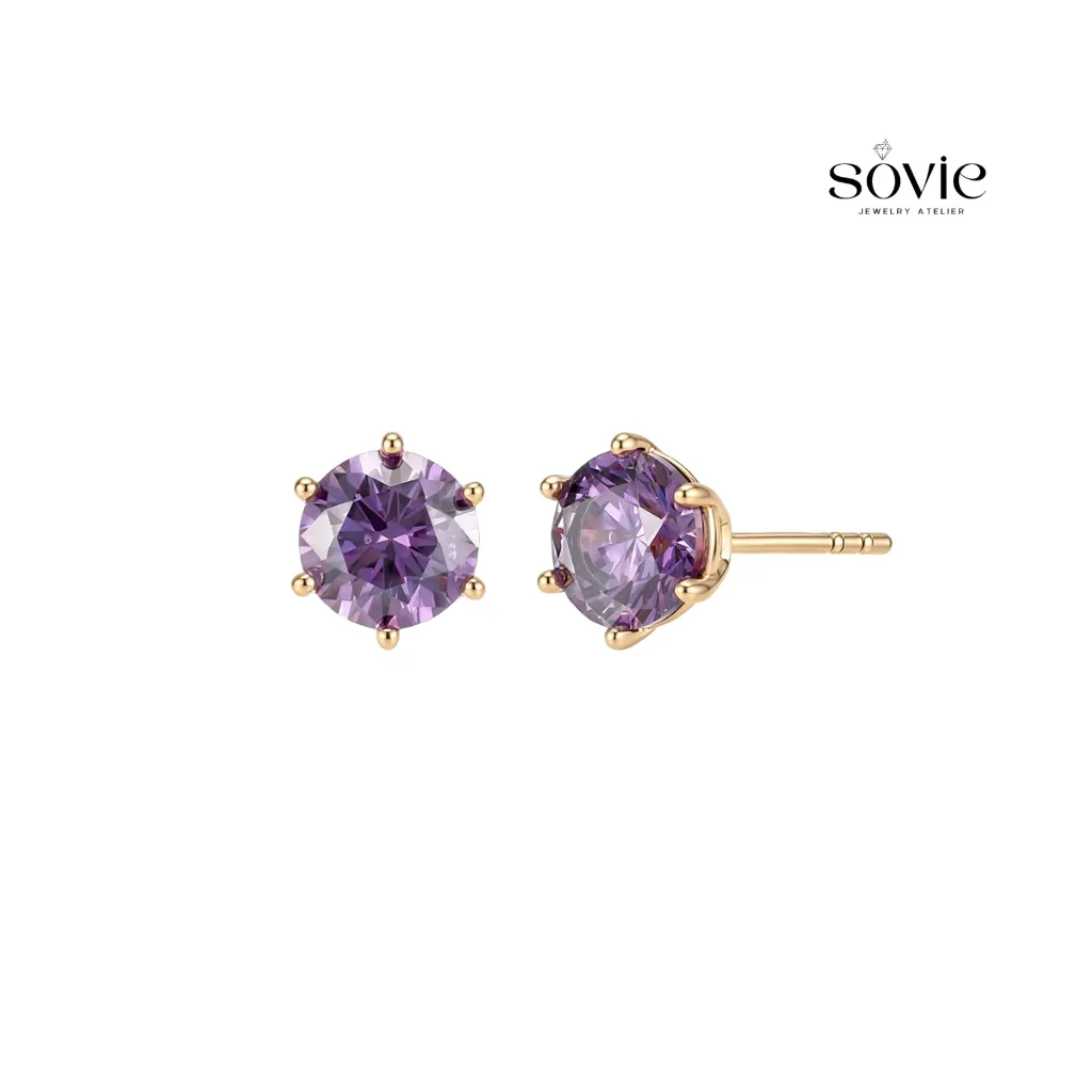 Amethyst Purple Solitaire Stud Earrings