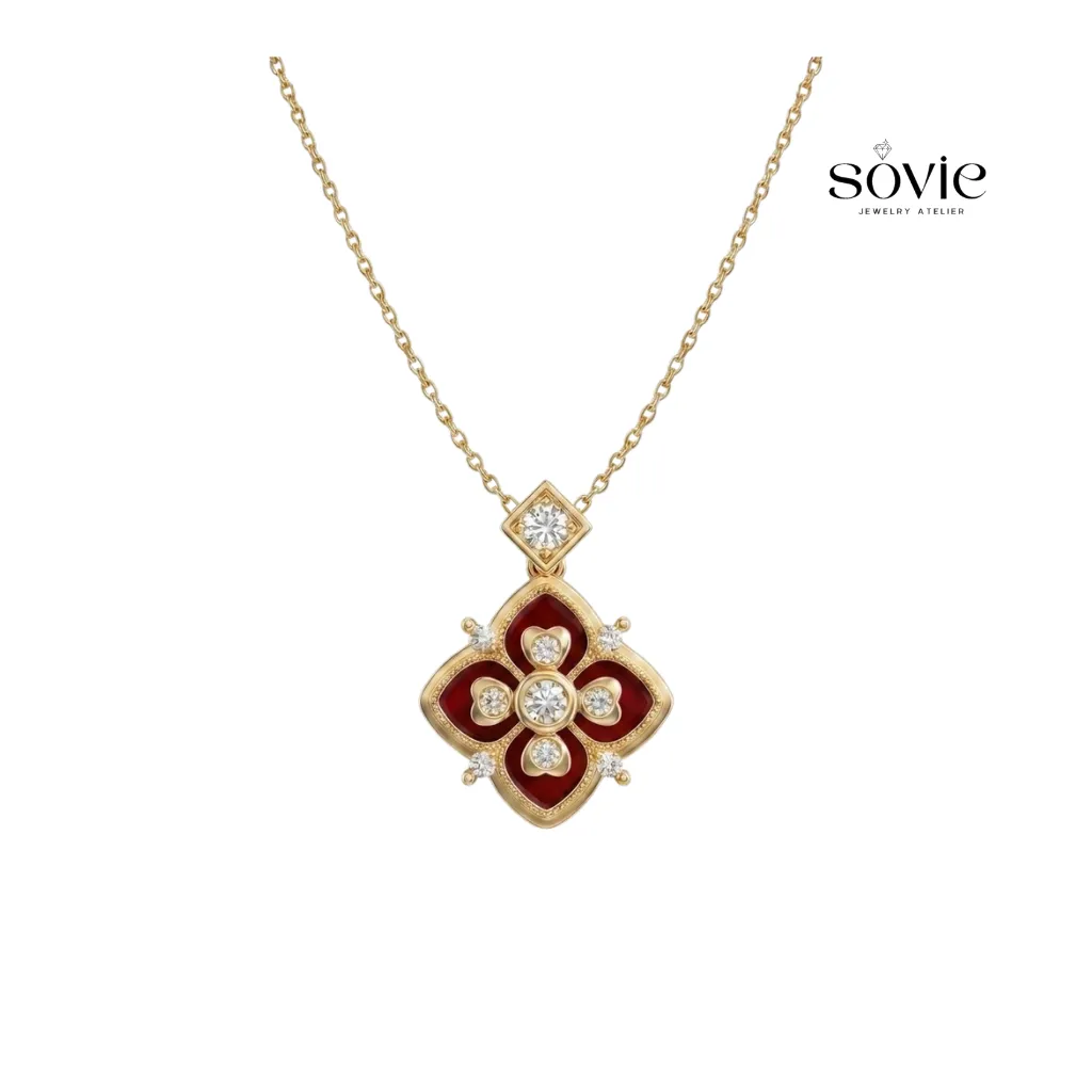 Vintage Clover Enamel Pendant Necklace