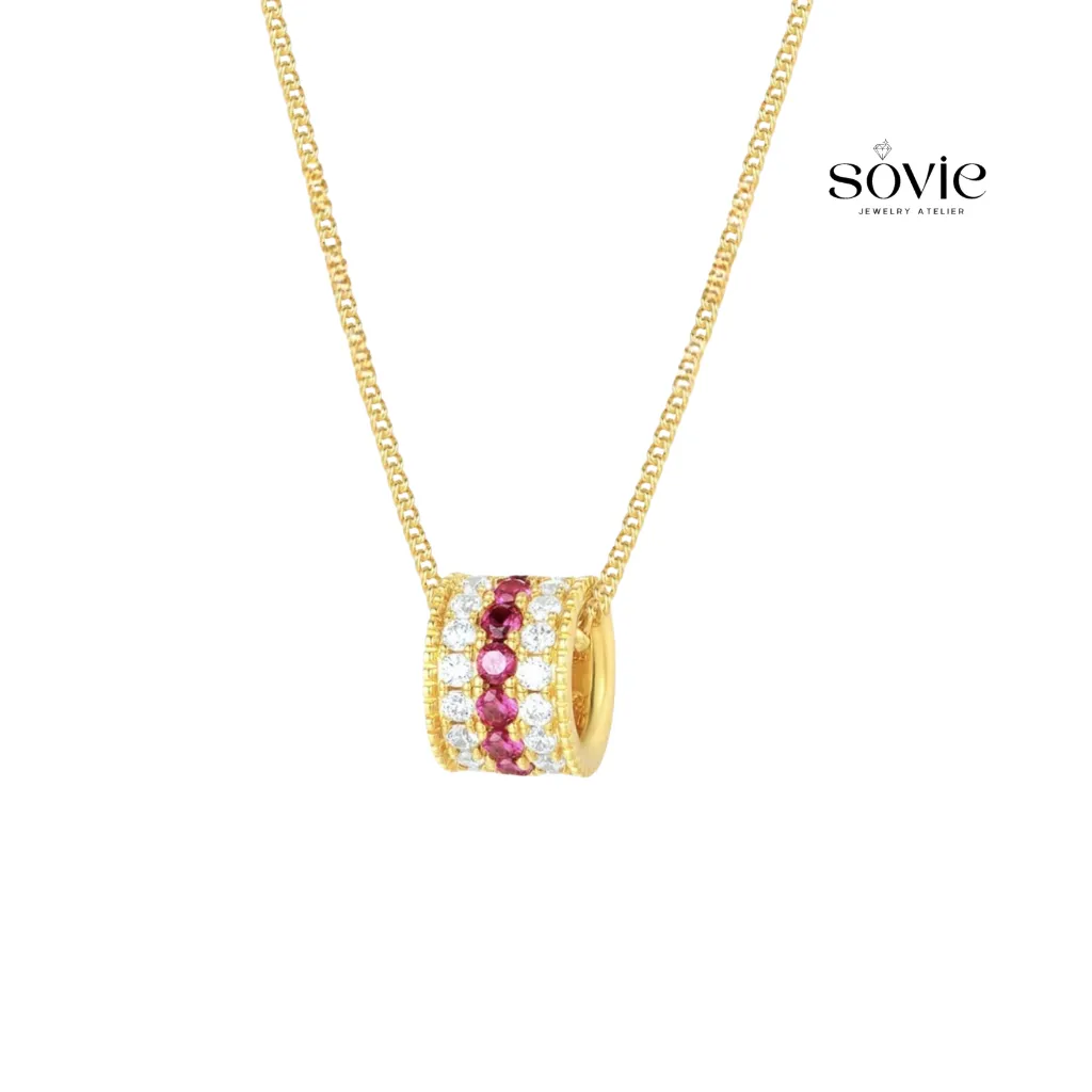 Ruby Pavé Barrel Bead Necklace