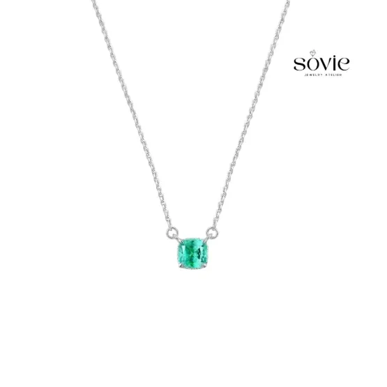 Paraiba Cushion Solitaire Necklace