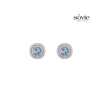 Azure Double Halo Stud Earrings  Deskripsi Produk
