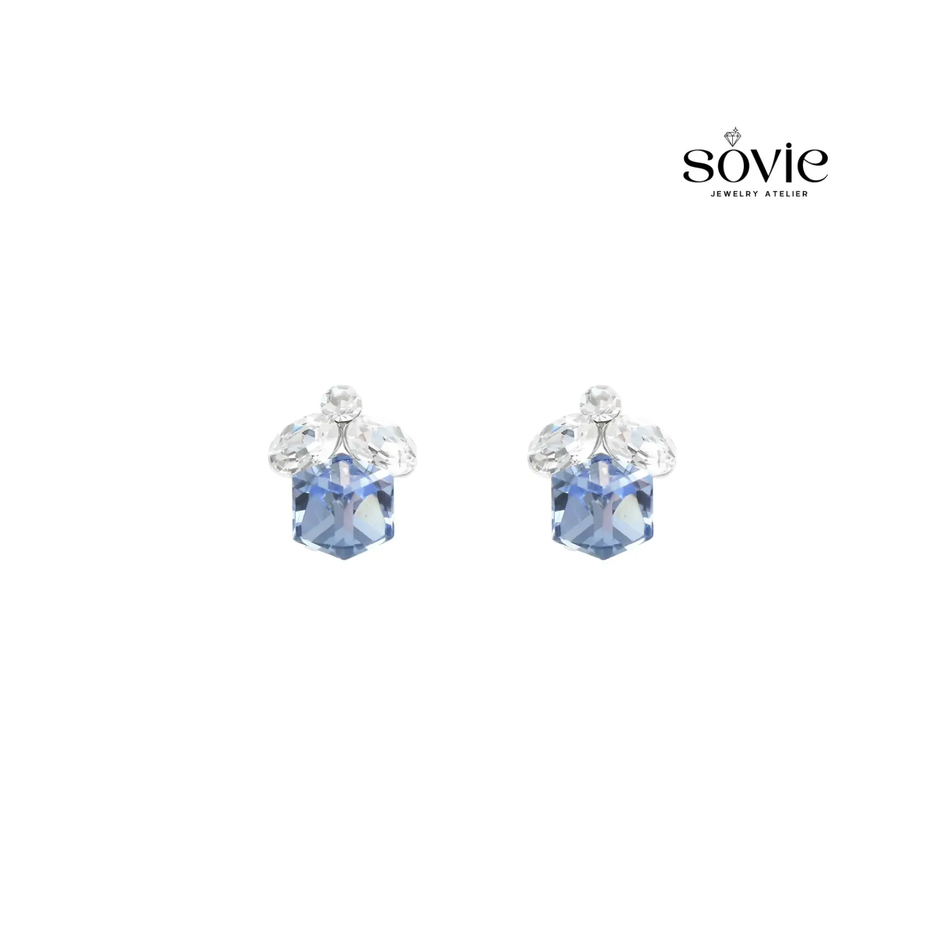 Crown Cube Crystal Stud Earrings