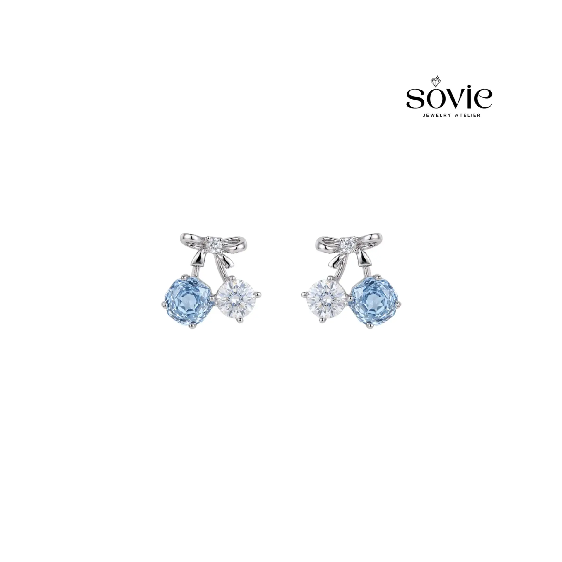 Crystal Cherry Bow Stud Earrings