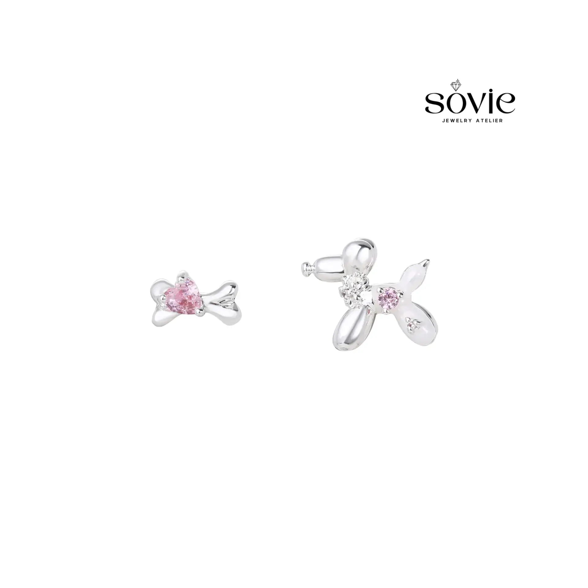 Balloon Puppy & Pink Heart Asymmetric Earrings