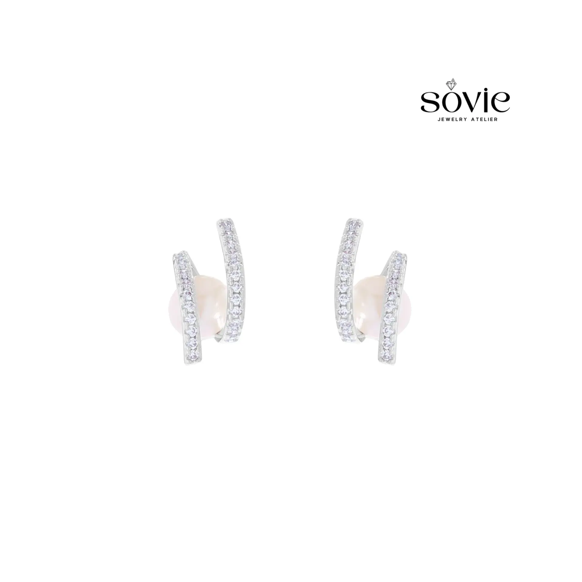 Pavé Crossing Pearl Stud Earrings