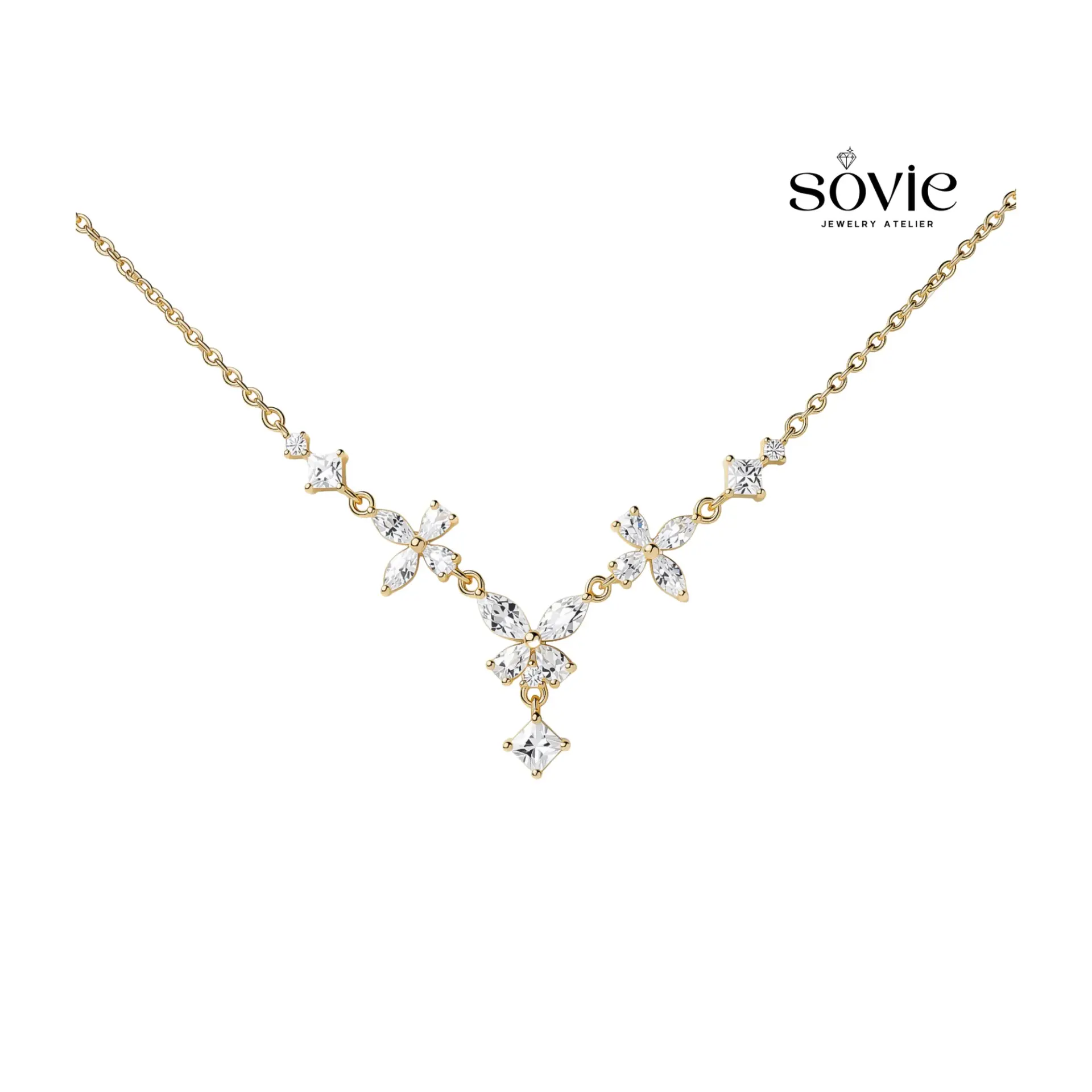 Trefoil Blossom Crystal Y-Necklace
