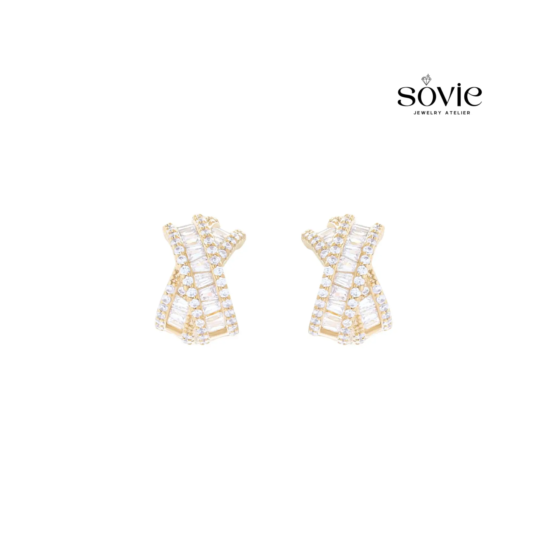 Baguette Crossover Crystal Stud Earrings