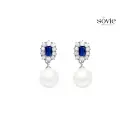 Sapphire Halo Pearl Drop Earrings
